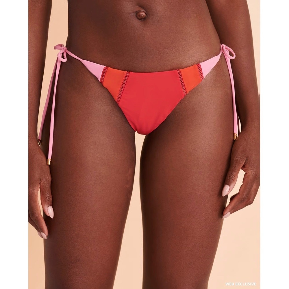 PQ Swim Avalon Stitched Tie Teeny Bikini Bottom Red Pink Orange AVA-650T Small